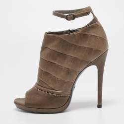 Alexander McQueen Brown Croc Embossed Leather Open Toe Ankle Boots Size 40 