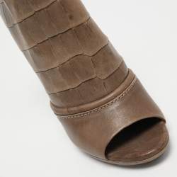 Alexander McQueen Brown Croc Embossed Leather Open Toe Ankle Boots Size 40 