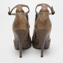 Alexander McQueen Brown Croc Embossed Leather Open Toe Ankle Boots Size 40 