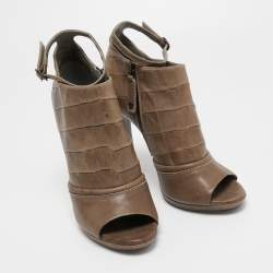Alexander McQueen Brown Croc Embossed Leather Open Toe Ankle Boots Size 40 