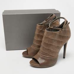 Alexander McQueen Brown Croc Embossed Leather Open Toe Ankle Boots Size 40 
