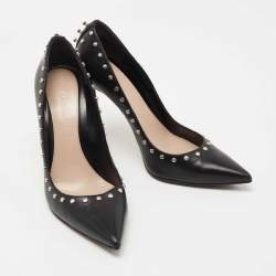 Alexander McQueen Black Leather Studded Pointed Toe Pumps Size 39.5