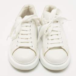 Pre Owned Alexander McQueen White/Pink Leather and Suede Oversized Sneakers Size 37
