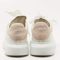 Pre Owned Alexander McQueen White/Pink Leather and Suede Oversized Sneakers Size 37