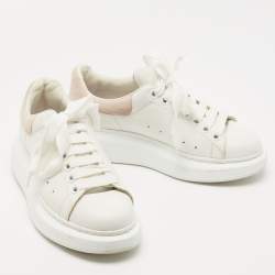 Pre Owned Alexander McQueen White/Pink Leather and Suede Oversized Sneakers Size 37