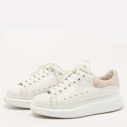 Pre Owned Alexander McQueen White/Pink Leather and Suede Oversized Sneakers Size 37