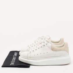 Pre Owned Alexander McQueen White/Pink Leather and Suede Oversized Sneakers Size 37