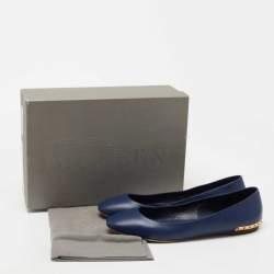 Pre Owned Alexander McQueen Blue Leather Studded Ballet Flats Size 39