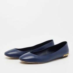 Pre Owned Alexander McQueen Blue Leather Studded Ballet Flats Size 39