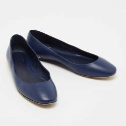 Pre Owned Alexander McQueen Blue Leather Studded Ballet Flats Size 39