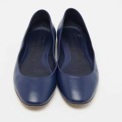 Pre Owned Alexander McQueen Blue Leather Studded Ballet Flats Size 39