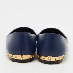 Pre Owned Alexander McQueen Blue Leather Studded Ballet Flats Size 39
