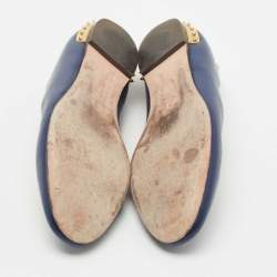 Pre Owned Alexander McQueen Blue Leather Studded Ballet Flats Size 39
