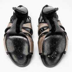 Alexander McQueen Black/Silver Leather and Patent Ankle Strap Sandals Size 35.5