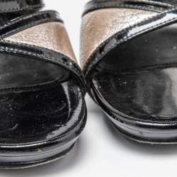 Alexander McQueen Black/Silver Leather and Patent Ankle Strap Sandals Size 35.5