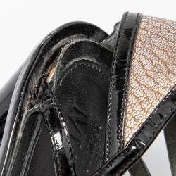 Alexander McQueen Black/Silver Leather and Patent Ankle Strap Sandals Size 35.5