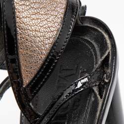 Alexander McQueen Black/Silver Leather and Patent Ankle Strap Sandals Size 35.5