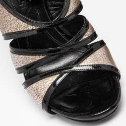 Alexander McQueen Black/Silver Leather and Patent Ankle Strap Sandals Size 35.5