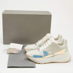 Pre Owned Alexander McQueen White/Holographic Leather Oversized Runner Sneakers Size 38