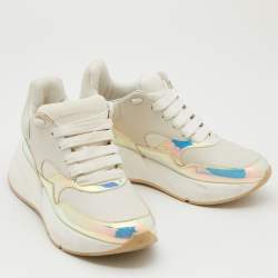 Pre Owned Alexander McQueen White/Holographic Leather Oversized Runner Sneakers Size 38