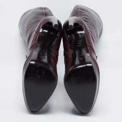 Pre Owned Alexander McQueen Burgundy Leather Knee Length Boots Size 41