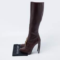 Pre Owned Alexander McQueen Burgundy Leather Knee Length Boots Size 41