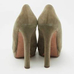 Pre Owned Alexander McQueen Green Suede Skull Peep Toe Pumps Size 39