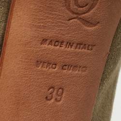 Pre Owned Alexander McQueen Green Suede Skull Peep Toe Pumps Size 39