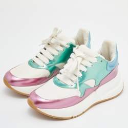Pre Owned Alexander McQueen Multicolor Leather and Patent Oversized Runner Sneakers Size 39