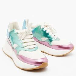 Pre Owned Alexander McQueen Multicolor Leather and Patent Oversized Runner Sneakers Size 39