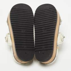 Alexander McQueen Cream Leather Flower Print Flat Slides Size 38.5