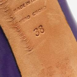 Pre Owned Alexander McQueen Purple Patent Leather Crystal Embellished Skull Peep Toe Pumps Size 38