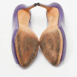 Pre Owned Alexander McQueen Purple Patent Leather Crystal Embellished Skull Peep Toe Pumps Size 38