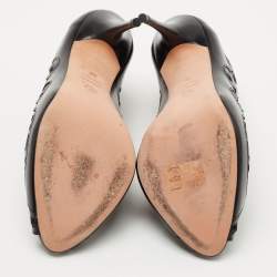 Pre Owned Alexander McQueen Black Floral Laser Cut Leather Peep Toe Booties Size 38