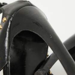 Pre Owned Alexander McQueen Black Leather Studded Caged Platform Booties Size 36