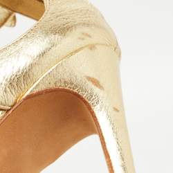 Pre Owned Alexander McQueen Gold Leather Caged Platform Sandals Size 37.5