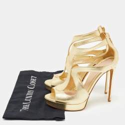 Pre Owned Alexander McQueen Gold Leather Caged Platform Sandals Size 37.5