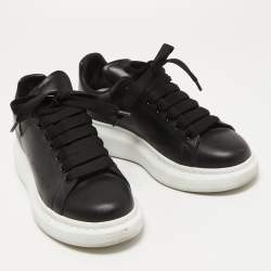 Pre Owned Alexander McQueen Black Leather Oversized Sneakers Size 38.5