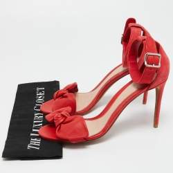 Pre Owned Alexander McQueen Red Suede and Leather Bow Ankle Strap Sandals Size 40