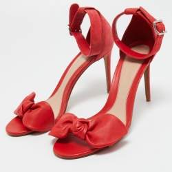 Pre Owned Alexander McQueen Red Suede and Leather Bow Ankle Strap Sandals Size 40