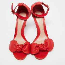 Pre Owned Alexander McQueen Red Suede and Leather Bow Ankle Strap Sandals Size 40