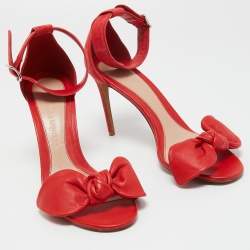 Pre Owned Alexander McQueen Red Suede and Leather Bow Ankle Strap Sandals Size 40