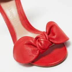 Pre Owned Alexander McQueen Red Suede and Leather Bow Ankle Strap Sandals Size 40
