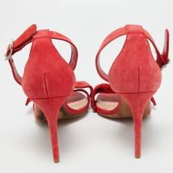 Pre Owned Alexander McQueen Red Suede and Leather Bow Ankle Strap Sandals Size 40