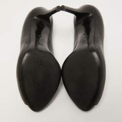 Pre Owned Alexander McQueen Black Leather Skull Peep Toe Pumps Size 38