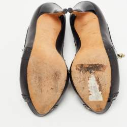 Pre Owned Alexander McQueen Black Leather And Patent Peep Toe Sandals Size 36