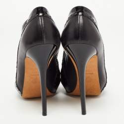 Pre Owned Alexander McQueen Black Leather And Patent Peep Toe Sandals Size 36