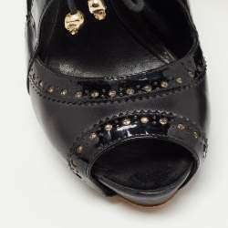 Pre Owned Alexander McQueen Black Leather And Patent Peep Toe Sandals Size 36