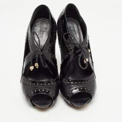 Pre Owned Alexander McQueen Black Leather And Patent Peep Toe Sandals Size 36