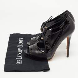 Pre Owned Alexander McQueen Black Leather And Patent Peep Toe Sandals Size 36